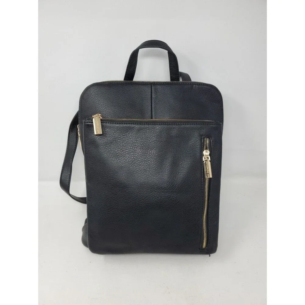 Expressions Black Faux Leather Backpack with Gold Hardware